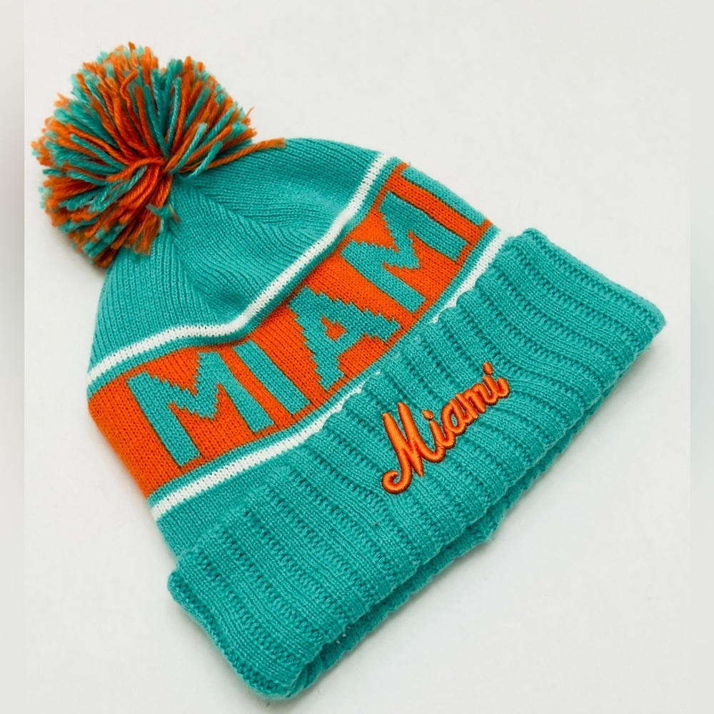 Miami Dolphins Heritage Stripe Retro Logo Pom Beanie Hat One Size! - Picture 3 of 8